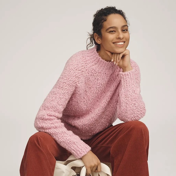 NWT! Anthropologie Pink Maeve Textured Mock-Neck Sweater - Size XXS 💎 - Picture 1 of 9